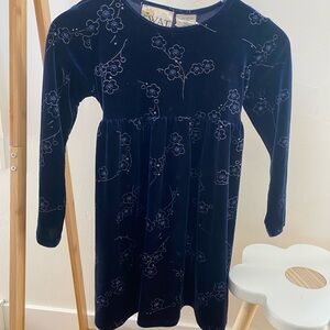 Vintage SWAT Navy Blue Velvet floral embroidered long sleeve tie back dress